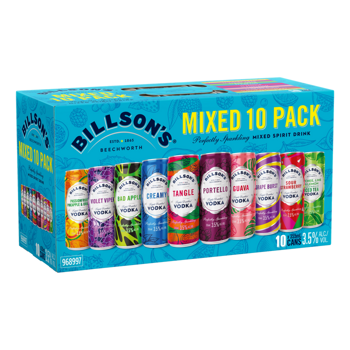 Billson's Mixed Flavour Vodka 3.5% 355ml Can 10 Pack