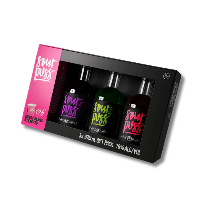 Sour Puss Liqueur Gift Pack 3 X 375ml With Shot Glasses