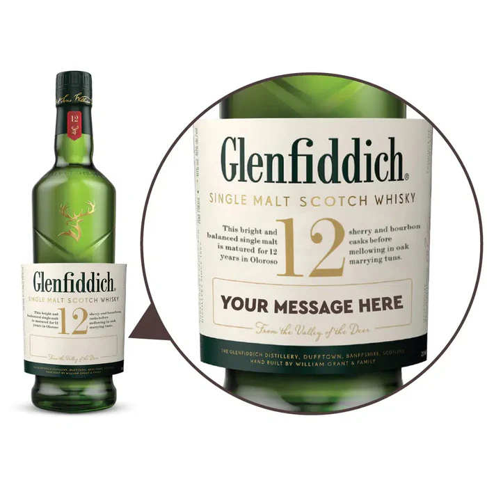 Glenfiddich 12 Year Old Single Malt Scotch Whisky Personalised Label 700 ml
