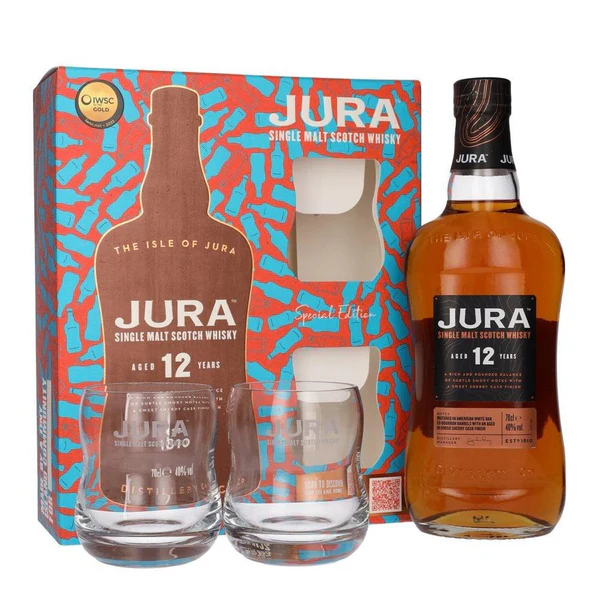 Isle Of Jura 12 Year Old Single Malt Whisky With 2 Glass Gift Pack 700ml